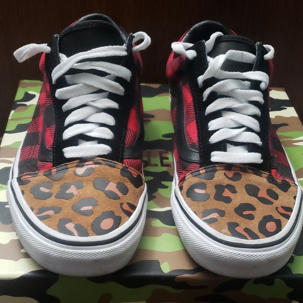 VANS Old Skool Cheetah Leopard Checkerboard Buffalo Plaid Canvas Wm's Shoes